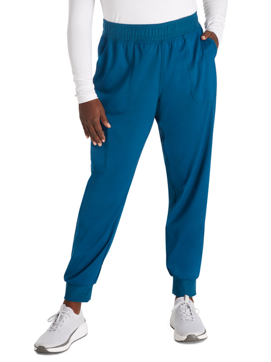 Women's 5-Pocket Mid Rise Jogger Scrub Pant - WW115 - Caribbean Blue