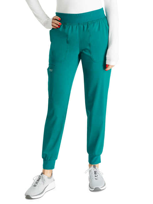 Women's 5-Pocket Mid Rise Jogger Scrub Pant - WW115 - Hunter Green