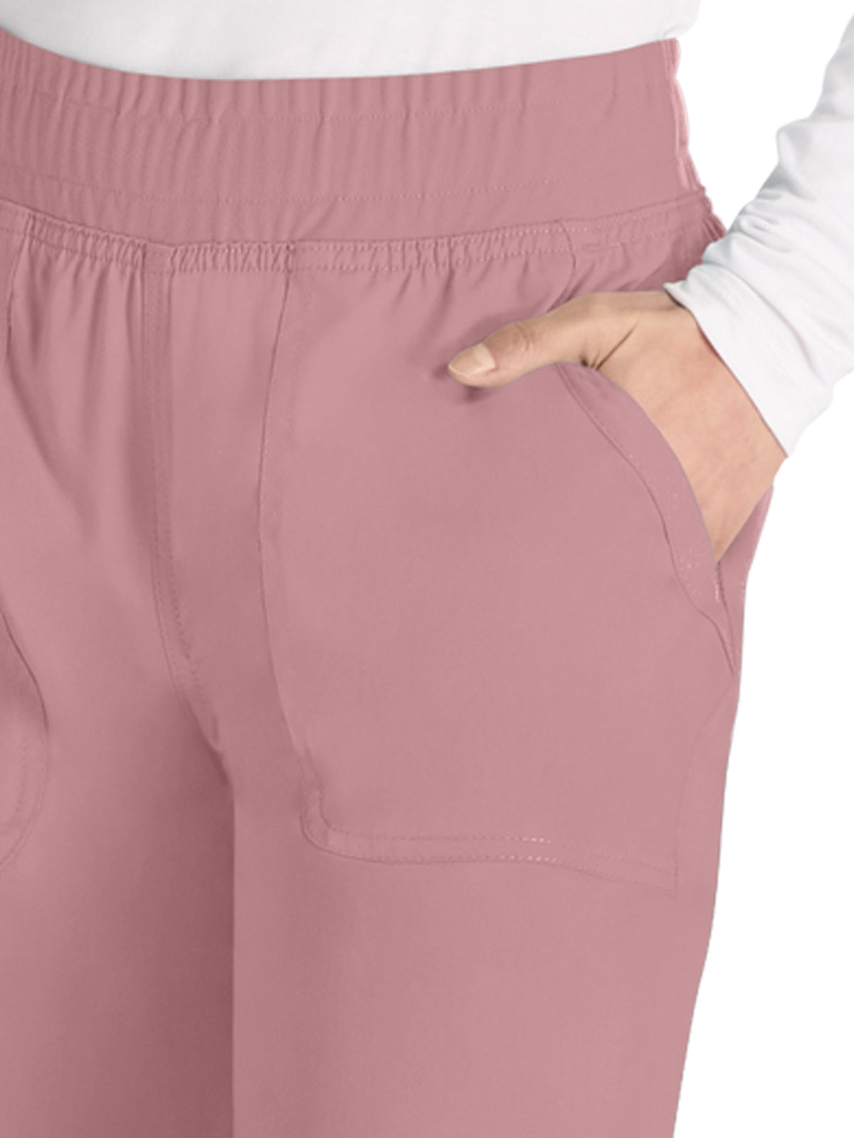 Women's 5-Pocket Mid Rise Jogger Scrub Pant - WW115 - Pink Essence