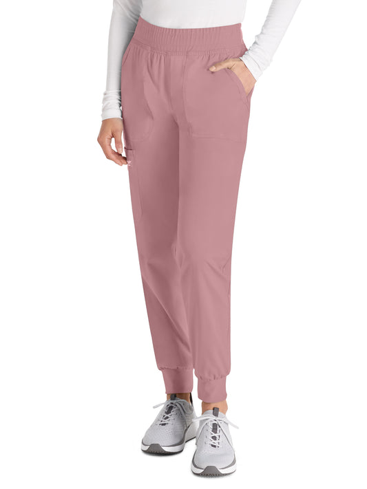 Women's 5-Pocket Mid Rise Jogger Scrub Pant - WW115 - Pink Essence