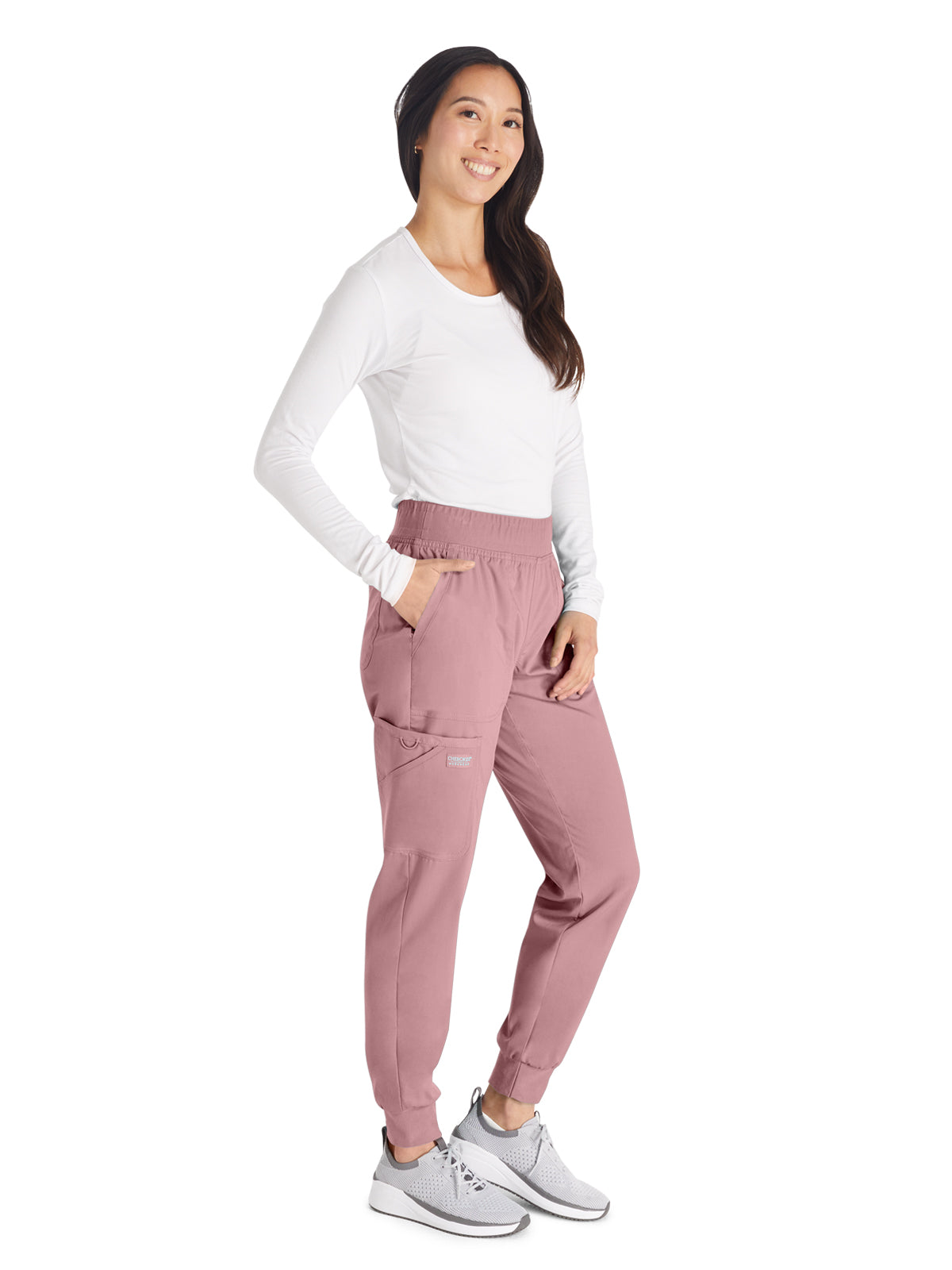 Women's 5-Pocket Mid Rise Jogger Scrub Pant - WW115 - Pink Essence