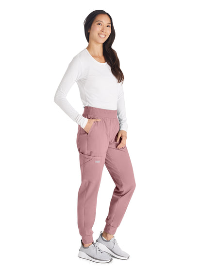 Women's 5-Pocket Mid Rise Jogger Scrub Pant - WW115 - Pink Essence