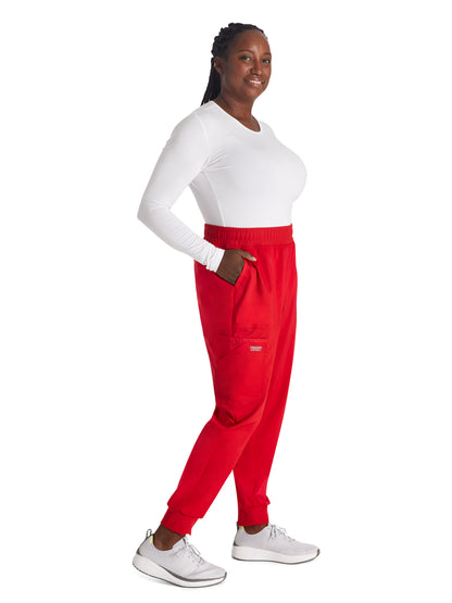 Women's 5-Pocket Mid Rise Jogger Scrub Pant - WW115 - Red