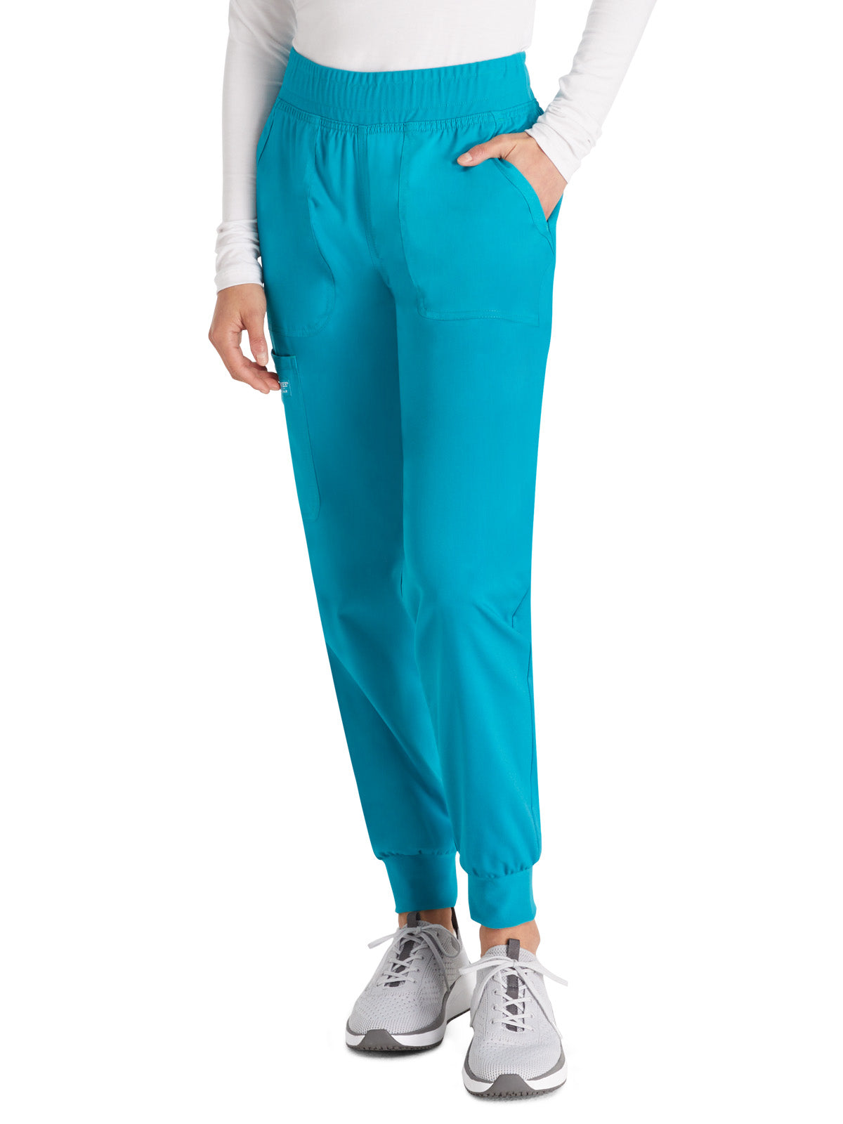 Women's 5-Pocket Mid Rise Jogger Scrub Pant - WW115 - Teal Blue