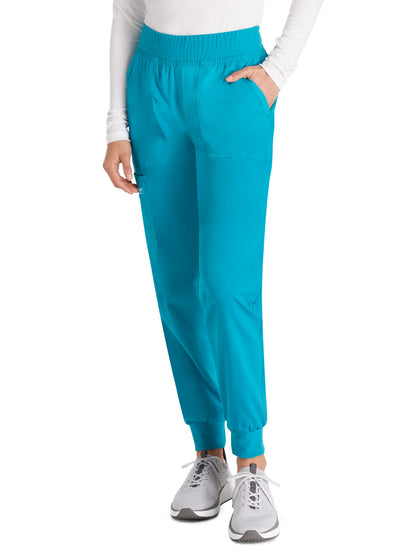 Women's 5-Pocket Mid Rise Jogger Pant - WW115 - Teal Blue