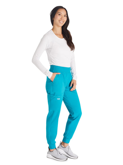 Women's 5-Pocket Mid Rise Jogger Scrub Pant - WW115 - Teal Blue