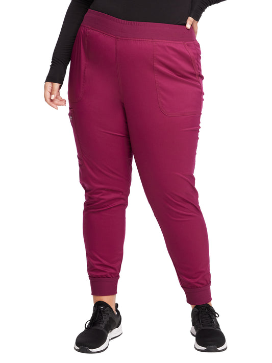 Women's 5-Pocket Mid Rise Jogger Scrub Pant - WW115 - Wine