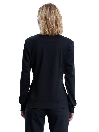 Women's 3-Pocket Zip Front Knit Scrub Jacket - WW371 - Black