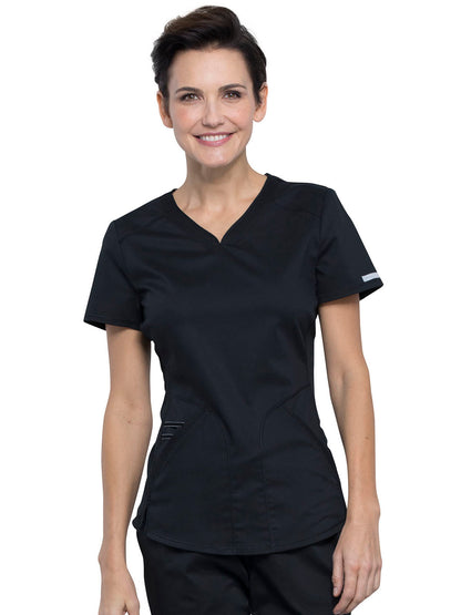 Women's 2-Pocket V-Neck Top - WW601 - Black