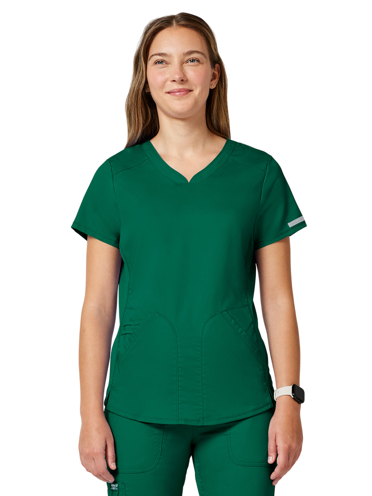 Women's 2-Pocket V-Neck Top - WW601 - Hunter Green