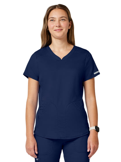 Women's 2-Pocket V-Neck Top - WW601 - Navy
