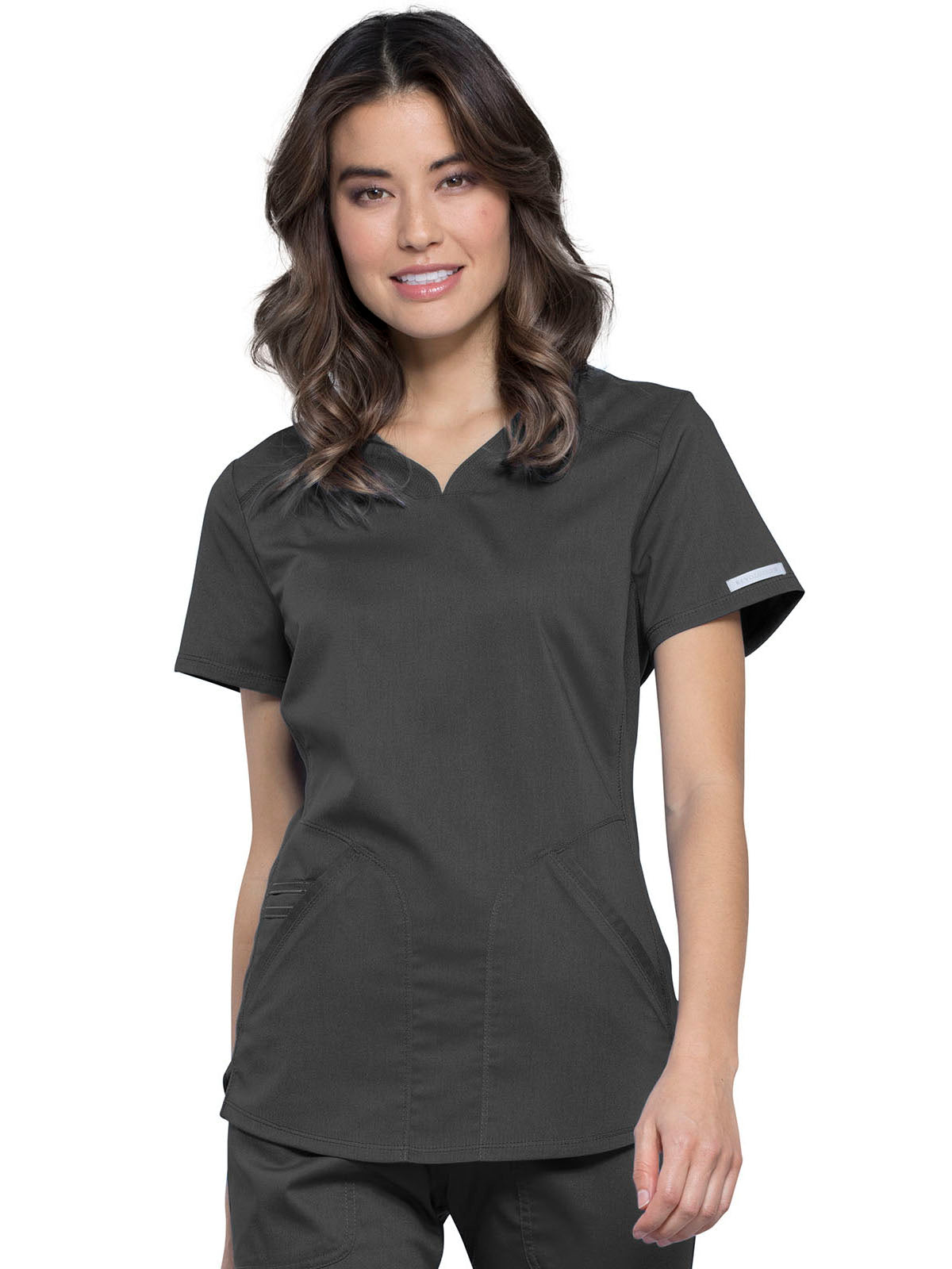 Women's 2-Pocket V-Neck Top - WW601 - Pewter