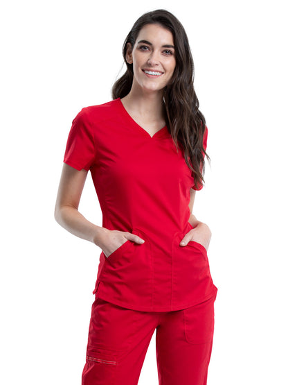 Women's 2-Pocket V-Neck Top - WW601 - Red