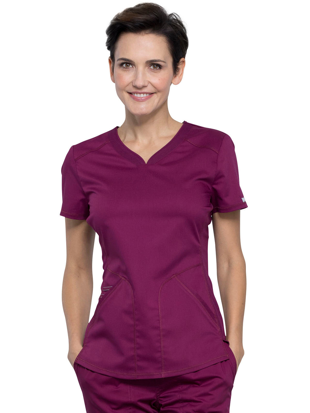 Women's 2-Pocket V-Neck Top - WW601 - Wine