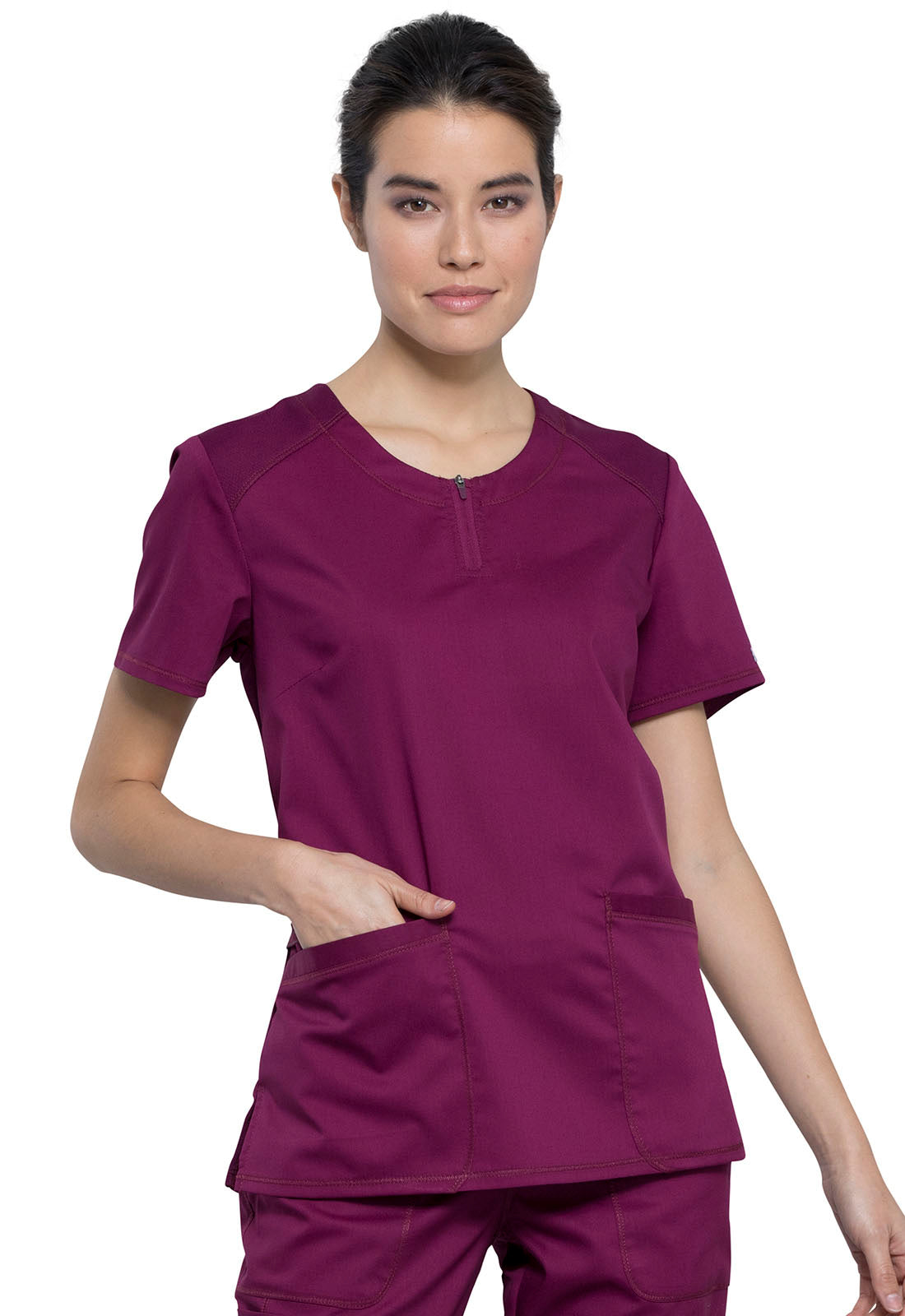 Women's 3-Pocket Round Neck Top - WW602 - Wine