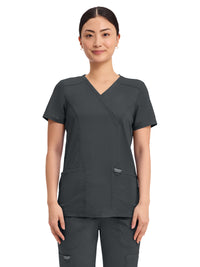 Women's 2-Pocket Mock Wrap Top - WW610 - Black