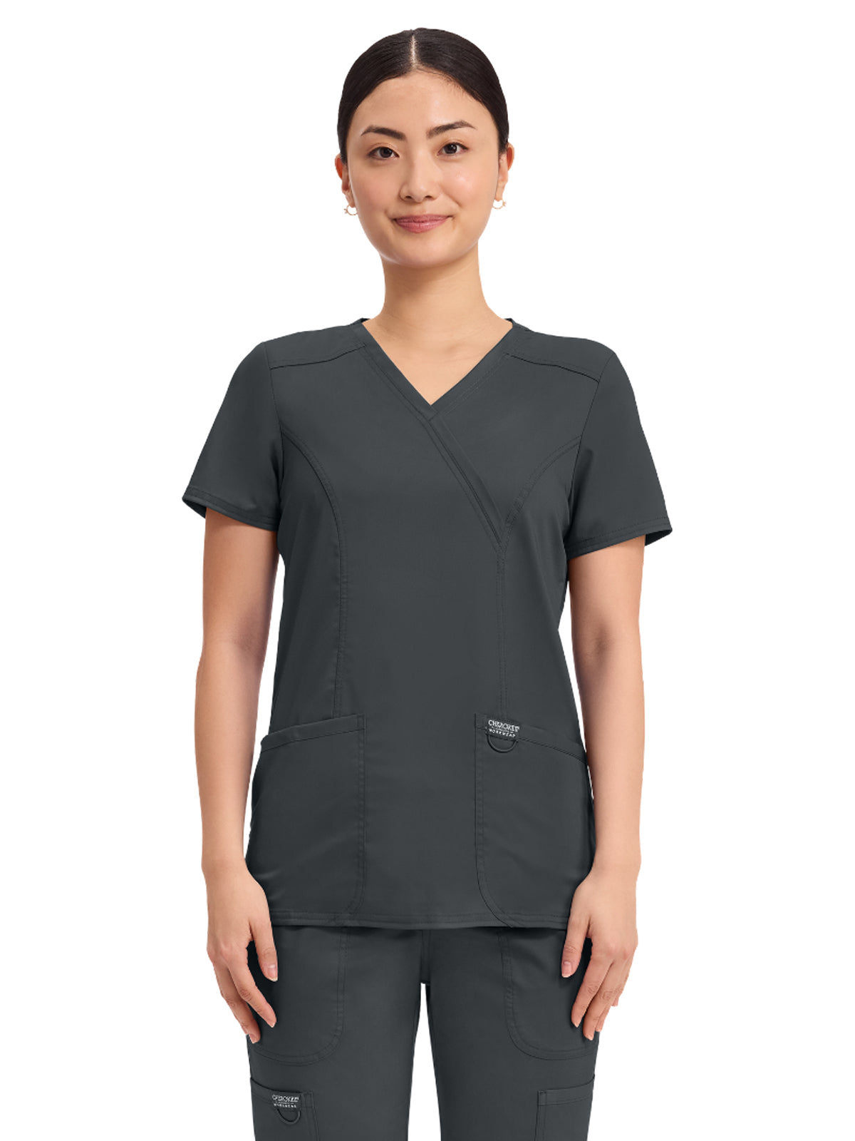 Women's 2-Pocket Mock Wrap Top - WW610 - Black