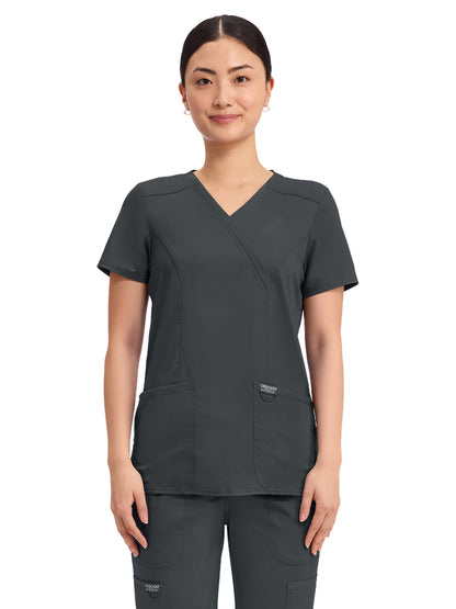 Women's 2-Pocket Mock Wrap Top - WW610 - Black