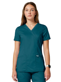 Women's 2-Pocket Mock Wrap Top - WW610 - Caribbean Blue