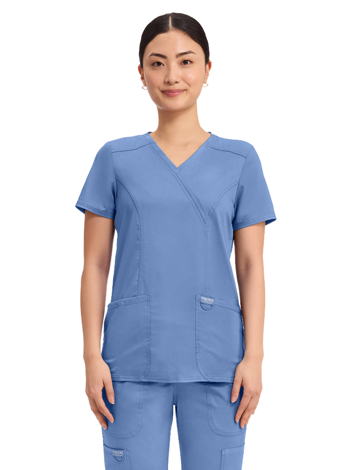 Women's 2-Pocket Mock Wrap Top - WW610 - Ciel