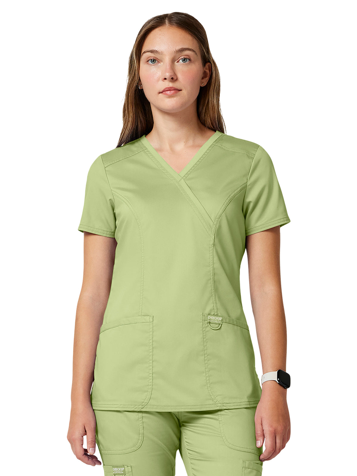 Women's 2-Pocket Mock Wrap Top - WW610 - Cucumber