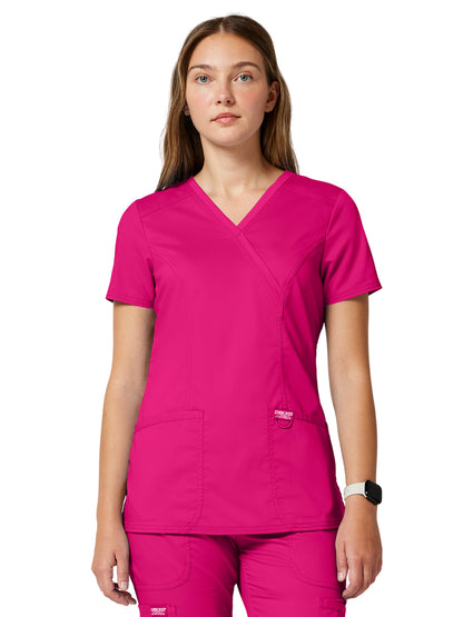 Women's 2-Pocket Mock Wrap Top - WW610 - Electric Pink