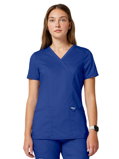 Women's 2-Pocket Mock Wrap Top - WW610 - Galaxy Blue