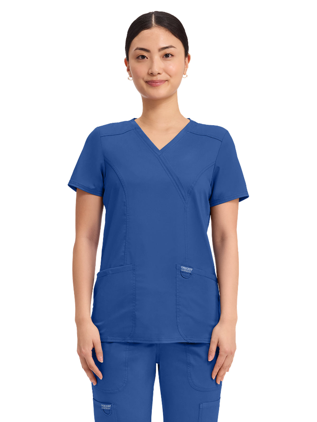 Women's 2-Pocket Mock Wrap Top - WW610 - Galaxy Blue