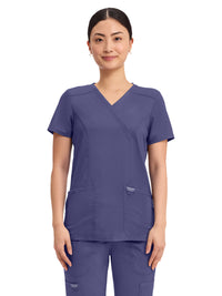 Women's 2-Pocket Mock Wrap Top - WW610 - Grape