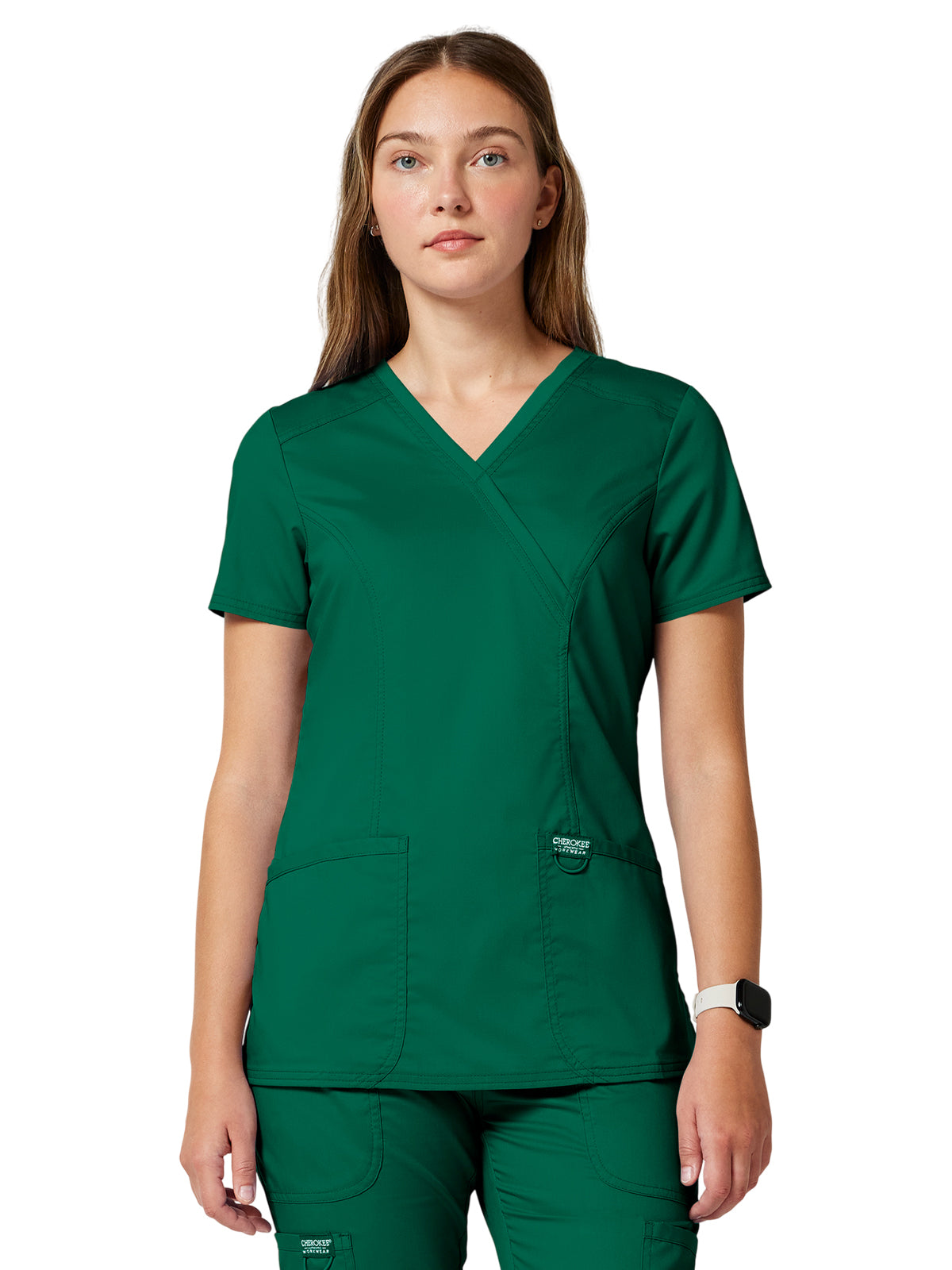 Women's 2-Pocket Mock Wrap Top - WW610 - Hunter Green
