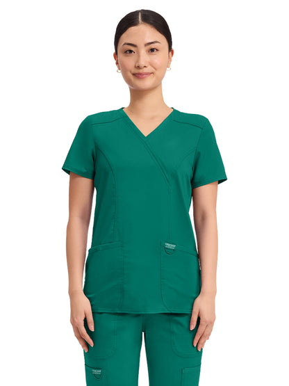 Women's 2-Pocket Mock Wrap Top - WW610 - Hunter Green