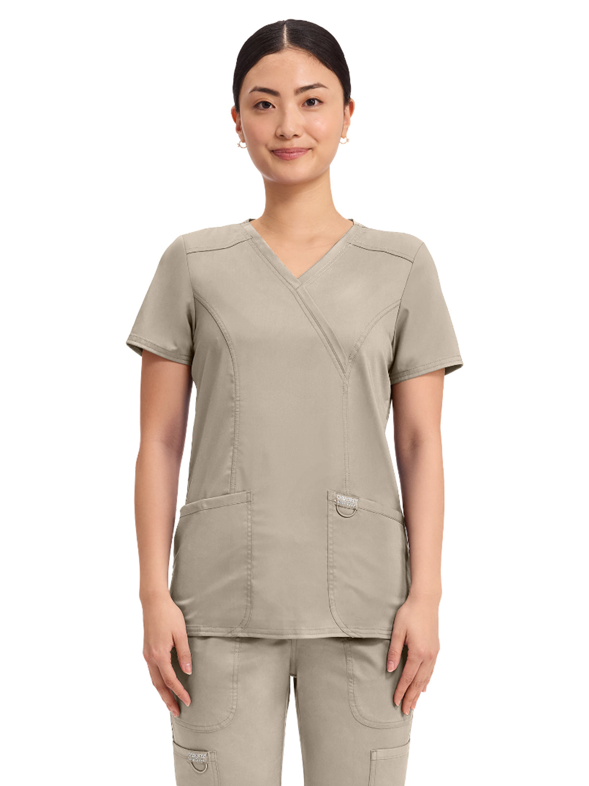 Women's 2-Pocket Mock Wrap Top - WW610 - Khaki