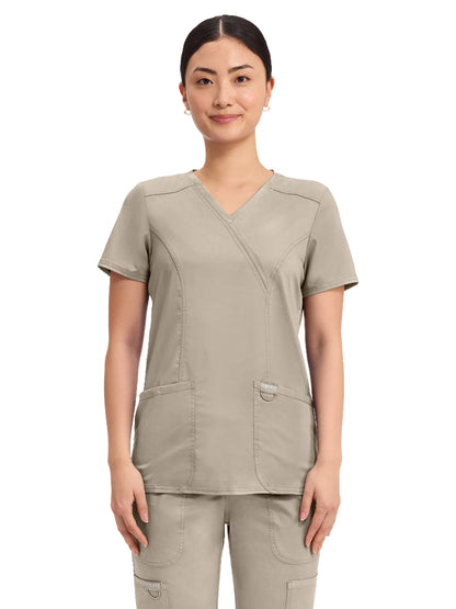 Women's 2-Pocket Mock Wrap Top - WW610 - Khaki