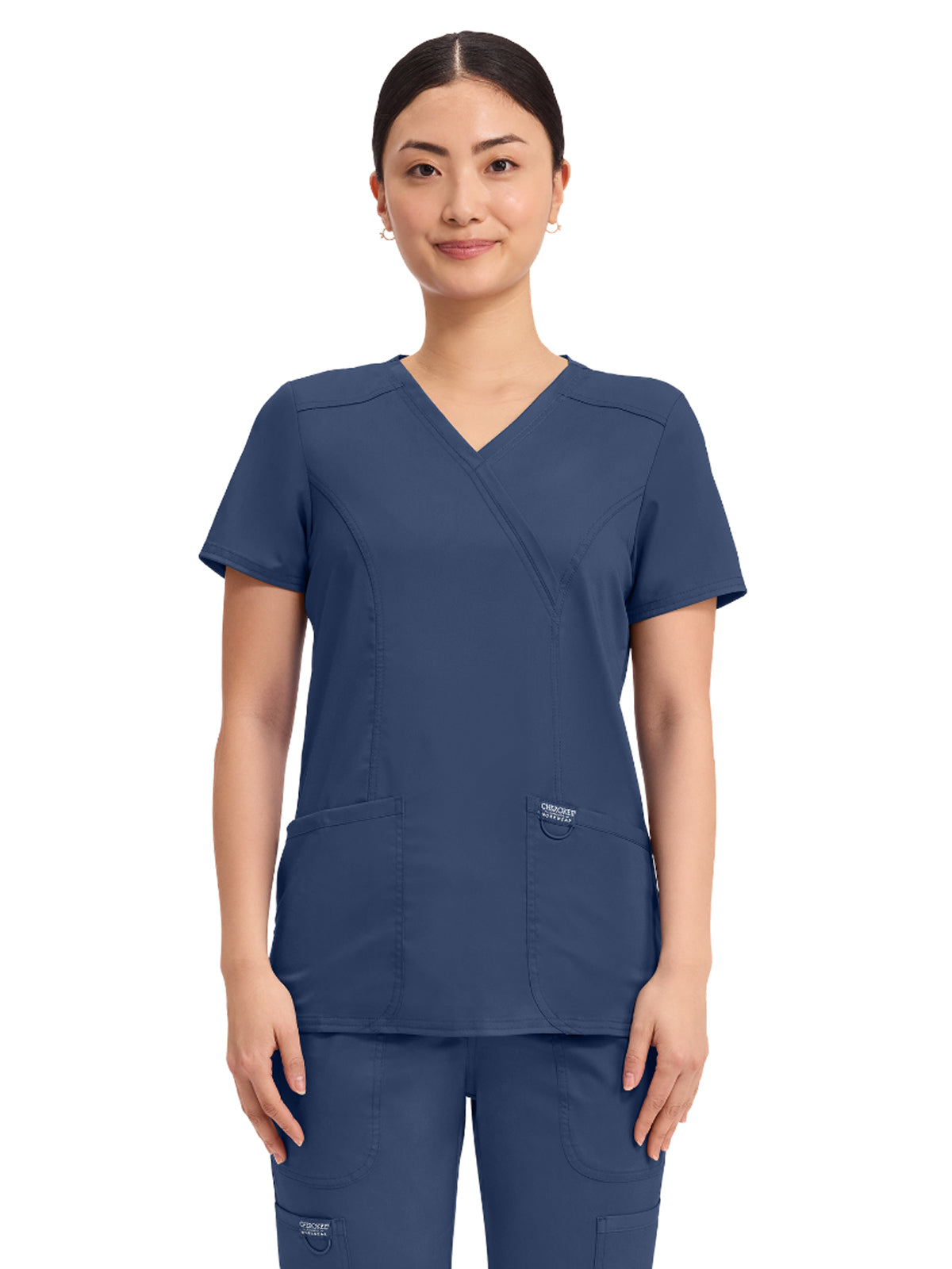 Women's 2-Pocket Mock Wrap Top - WW610 - Navy