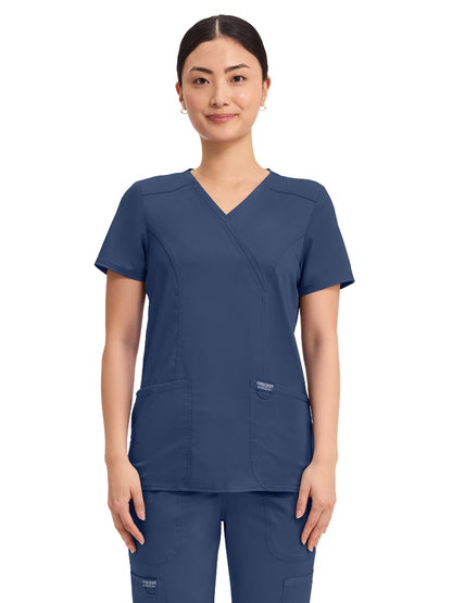 Women's 2-Pocket Mock Wrap Top - WW610 - Navy