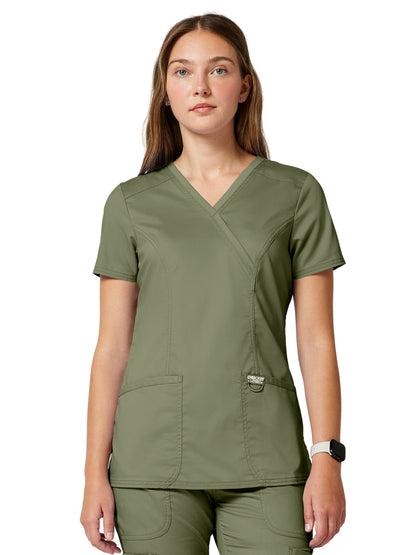 Women's 2-Pocket Mock Wrap Top - WW610 - Olive