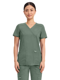 Women's 2-Pocket Mock Wrap Top - WW610 - Olive