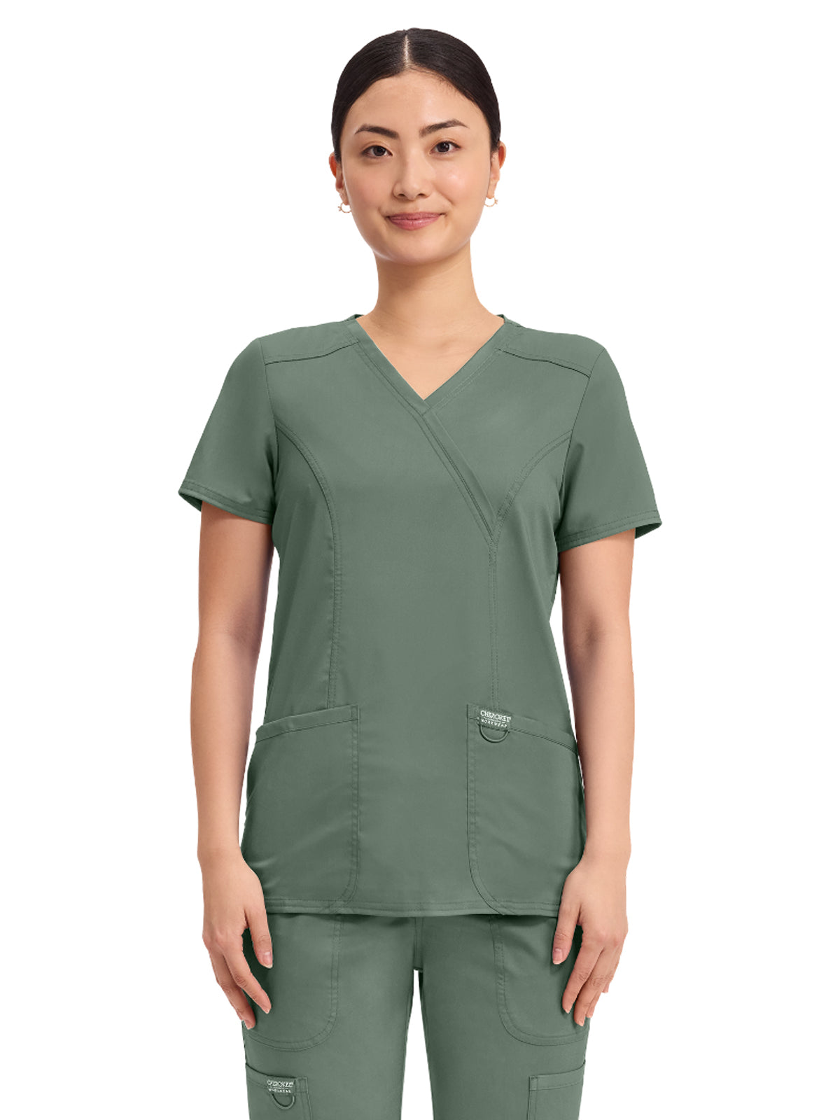 Women's 2-Pocket Mock Wrap Top - WW610 - Olive