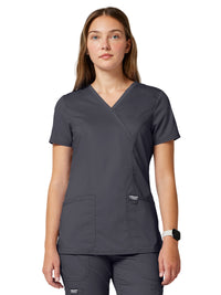 Women's 2-Pocket Mock Wrap Top - WW610 - Pewter