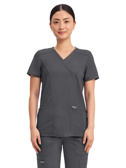 Women's 2-Pocket Mock Wrap Top - WW610 - Pewter