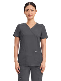 Women's 2-Pocket Mock Wrap Top - WW610 - Pewter