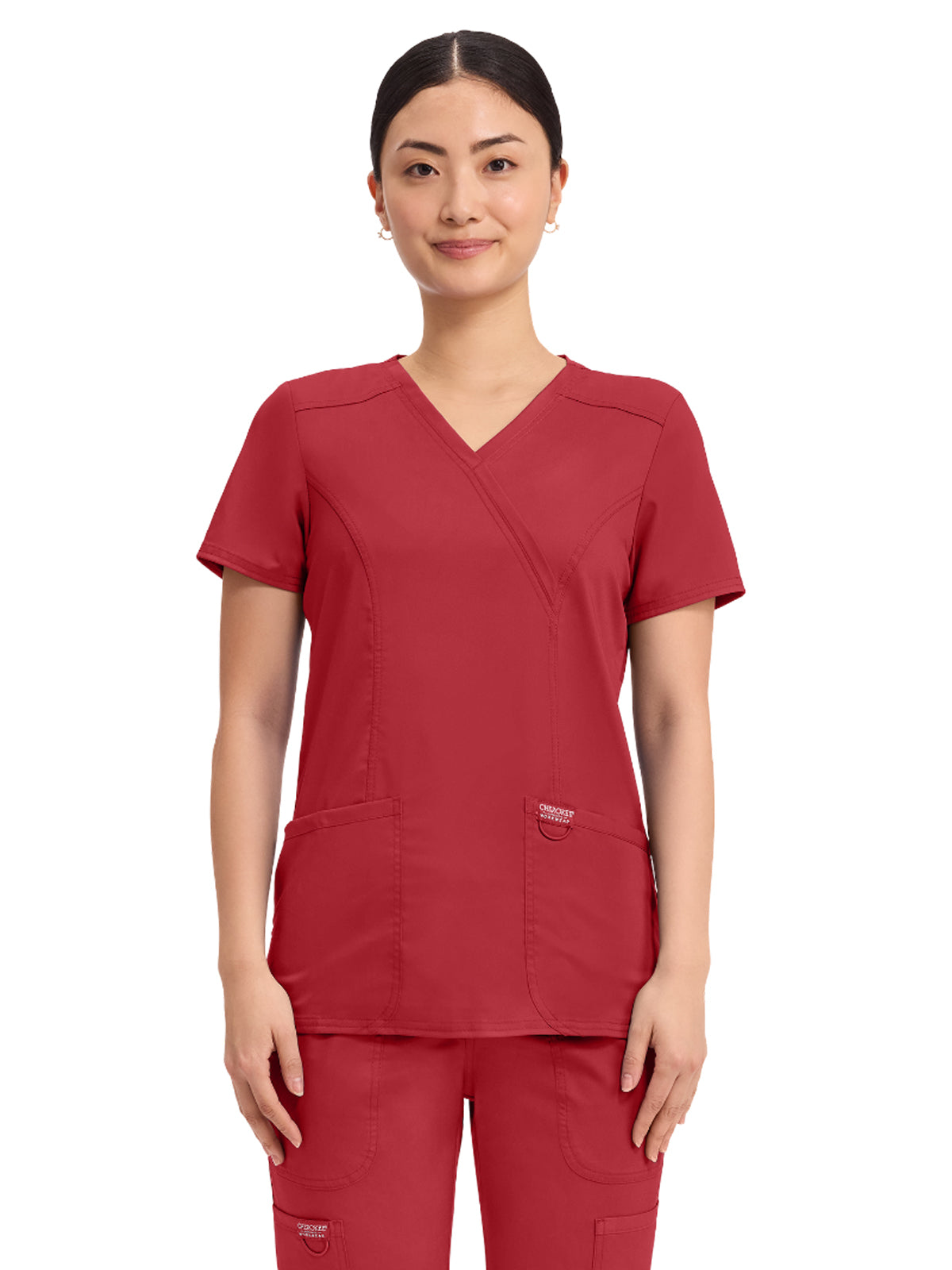 Women's 2-Pocket Mock Wrap Top - WW610 - Red