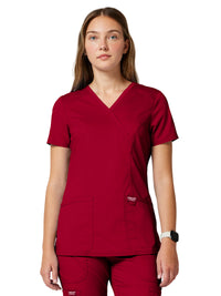 Women's 2-Pocket Mock Wrap Top - WW610 - Red