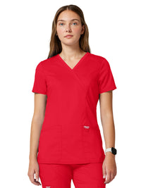 Women's 2-Pocket Mock Wrap Top - WW610 - Sweet Paprika