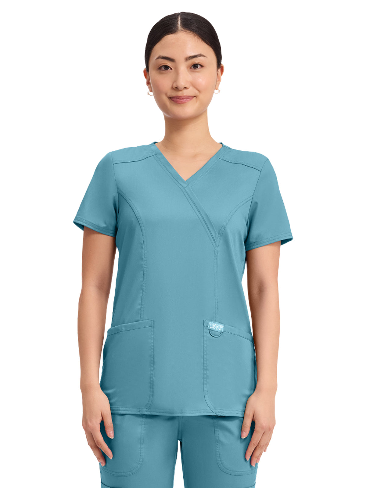 Women's 2-Pocket Mock Wrap Top - WW610 - Soft Marine