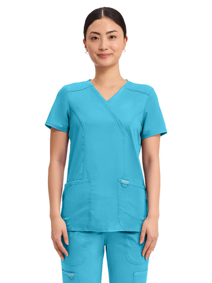 Women's 2-Pocket Mock Wrap Top - WW610 - Turquoise