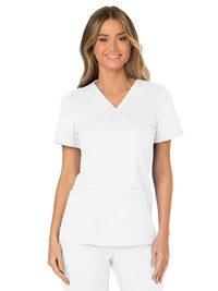 Women's 2-Pocket Mock Wrap Top - WW610 - White