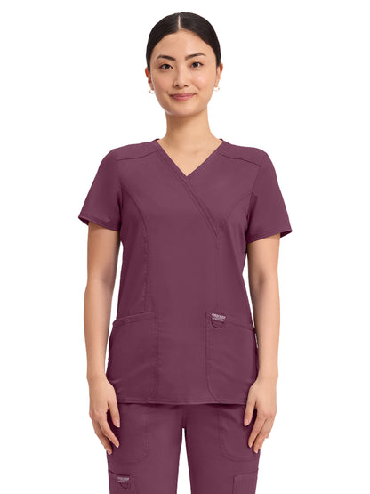 Women's 2-Pocket Mock Wrap Top - WW610 - Wine