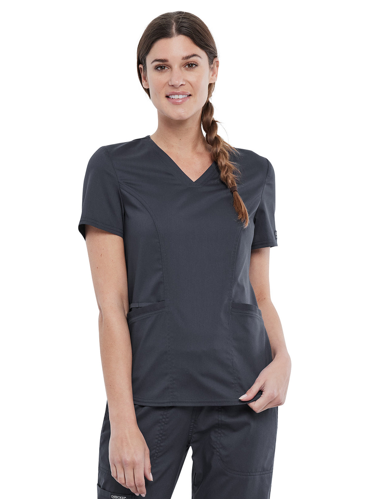 Women's 2-Pocket V-Neck Top - WW612 - Pewter