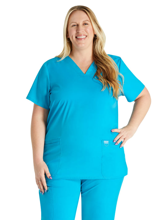 Women's 3-Pocket V-Neck Scrub Top - WW620 - Azure Blue